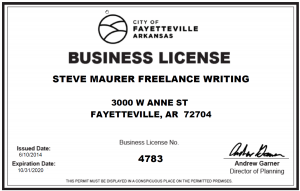 2020 City of Fayetteville, Arkansas Business License or Steve Maurer Freelance Writing